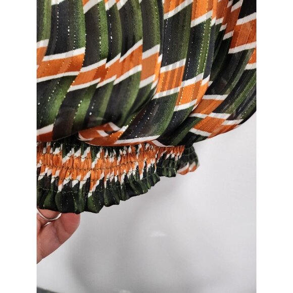 Golbary Womens Blouse Size XL Green Orange Chevron Metallic Dolman Smocked Hem - Picture 4 of 8